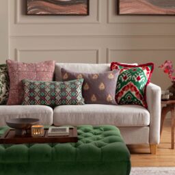 Paoletti Henderson Embroidered 100% Cotton Cushion in Pink - Size: 45 cm x 45 cm - thumbnail 7