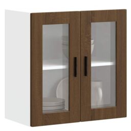 Berkfield Home Kitchen Wall Cabinet with Glass Door Porto Brown Oak - thumbnail 1