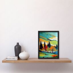 Artery8 Colourful Autumn Landscape Scotland Hillside Forest Oil Painting Artwork Framed Wall Art Print A4 in Black - thumbnail 2
