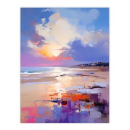 "Artery8 Wall Art Print Beach Sunrise Abstract Painting Serene Coastal Landscape Poster in Blue - Size: W18"" x H24""" - thumbnail 1