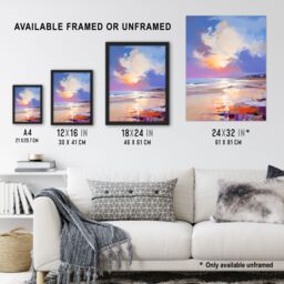 "Artery8 Wall Art Print Beach Sunrise Abstract Painting Serene Coastal Landscape Poster in Blue - Size: W18"" x H24""" - thumbnail 3