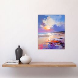 "Artery8 Wall Art Print Beach Sunrise Abstract Painting Serene Coastal Landscape Poster in Blue - Size: W18"" x H24""" - thumbnail 4