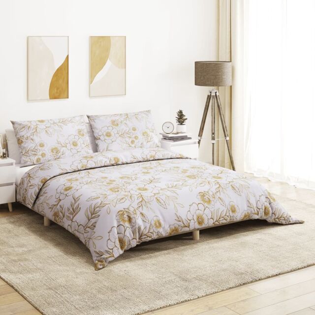 Berkfield Home Duvet Cover Set White & Brown 220x240 cm Cotton - image 1