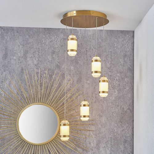 Ruma Gold Metal & White Glass LED Multi Drop Pendant - image 1