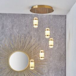 Ruma Gold Metal & White Glass LED Multi Drop Pendant - thumbnail 1