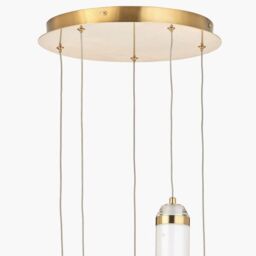 Ruma Gold Metal & White Glass LED Multi Drop Pendant - thumbnail 3