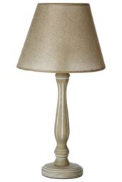 Orsina Lined Wooden Candlestick Table Lamp, Rustic Brown Weathered Wood Base, Beige Fabric Shade With Soft Glow in Natural