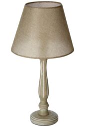 Orsina Lined Wooden Candlestick Table Lamp, Rustic Brown Weathered Wood Base, Beige Fabric Shade With Soft Glow in Natural - thumbnail 2