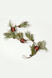 Homescapes Festive Christmas Garland Artificial Pine & Robins Nests 5ft in Green