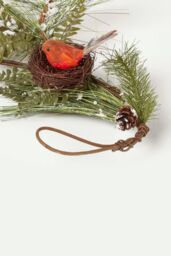 Homescapes Festive Christmas Garland Artificial Pine & Robins Nests 5ft in Green - thumbnail 3