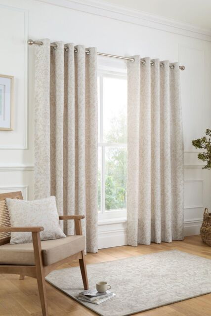 Curtina 'Marple' Woven Jacquard Thermal Pair of Eyelet Curtains in Natural - Size: 168 cm width x 183 cm drop - image 1