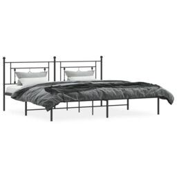 Berkfield Home Metal Bed Frame without Mattress with Headboard Black 193x203cm - Size: 193x203 cm - thumbnail 3