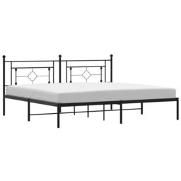 Berkfield Home Metal Bed Frame without Mattress with Headboard Black 193x203cm - Size: 193x203 cm - thumbnail 2