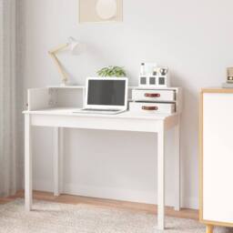 Berkfield Home Desk White 110x50x93 cm Solid Wood Pine - Size: 110 x 50 x 93 cm - thumbnail 3