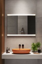Living and Home Rectangular Frameless Anti-Fog LED Vanity Mirror with Clock in Metallics - thumbnail 1