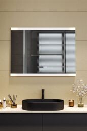 Living and Home Rectangular Frameless Anti-Fog LED Vanity Mirror with Clock in Metallics - thumbnail 2