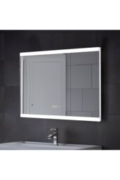Living and Home Rectangular Frameless Anti-Fog LED Vanity Mirror with Clock in Metallics - thumbnail 3