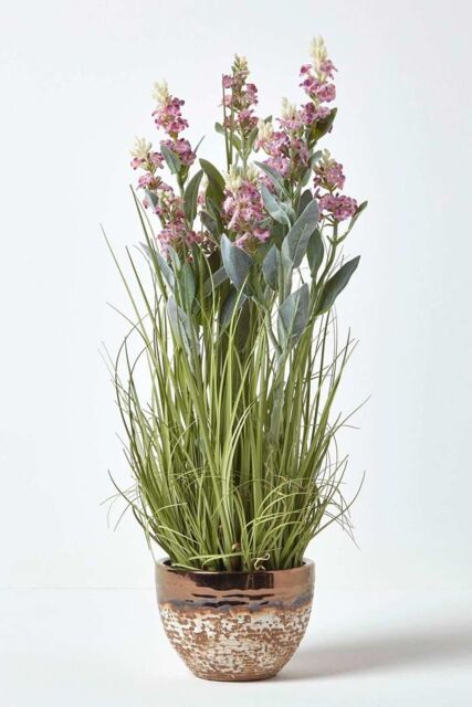 Homescapes Artificial Lavender Plant in Decorative Metallic Ceramic Pot, 66 cm in Pink - image 1