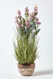 Homescapes Artificial Lavender Plant in Decorative Metallic Ceramic Pot, 66 cm in Pink