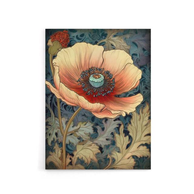 "Artery8 Peach Anemone Flower Art Nouveau Canvas Wall Art Print - Size: W18"" x H24""" - image 1