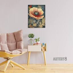 "Artery8 Peach Anemone Flower Art Nouveau Canvas Wall Art Print - Size: W18"" x H24""" - thumbnail 3