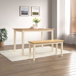 FurnitureboxUK Salcombe Small Rectangular Wooden Table & Tenby Small Bench in Brown