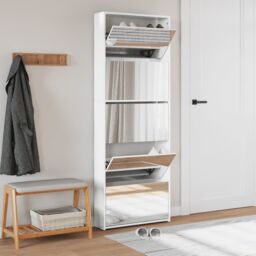 Berkfield Home Shoe Cabinet with Mirror 5-Layer High Gloss White 63x17x169.5 cm - thumbnail 3