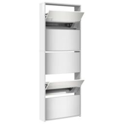 Berkfield Home Shoe Cabinet with Mirror 5-Layer High Gloss White 63x17x169.5 cm - thumbnail 4