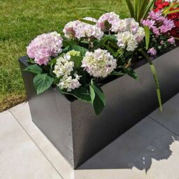 Woven Wood 120cm Zinc Silver & Black Textured Trough Planter - thumbnail 5