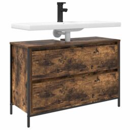 Berkfield Home Bathroom Basin Cabinet with Drawers Smoked Oak 90x34.5x60 cm in Brown - thumbnail 4