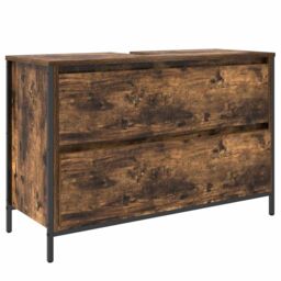 Berkfield Home Bathroom Basin Cabinet with Drawers Smoked Oak 90x34.5x60 cm in Brown - thumbnail 2