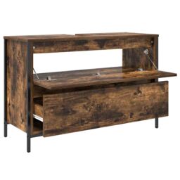 Berkfield Home Bathroom Basin Cabinet with Drawers Smoked Oak 90x34.5x60 cm in Brown - thumbnail 5
