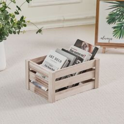 Living and Home Vintage Wooden Crate Box Storage Hamper in Beige - thumbnail 1