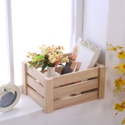 Living and Home Vintage Wooden Crate Box Storage Hamper in Beige - thumbnail 4