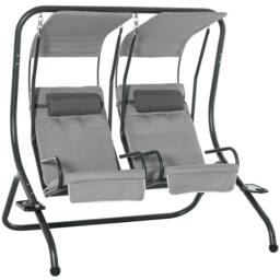 OUTSUNNY Canopy Swing 2 Separate Relax Chairs w/ Removable Canopy in Grey - thumbnail 2