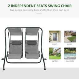 OUTSUNNY Canopy Swing 2 Separate Relax Chairs w/ Removable Canopy in Grey - thumbnail 4