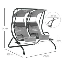 OUTSUNNY Canopy Swing 2 Separate Relax Chairs w/ Removable Canopy in Grey - thumbnail 3