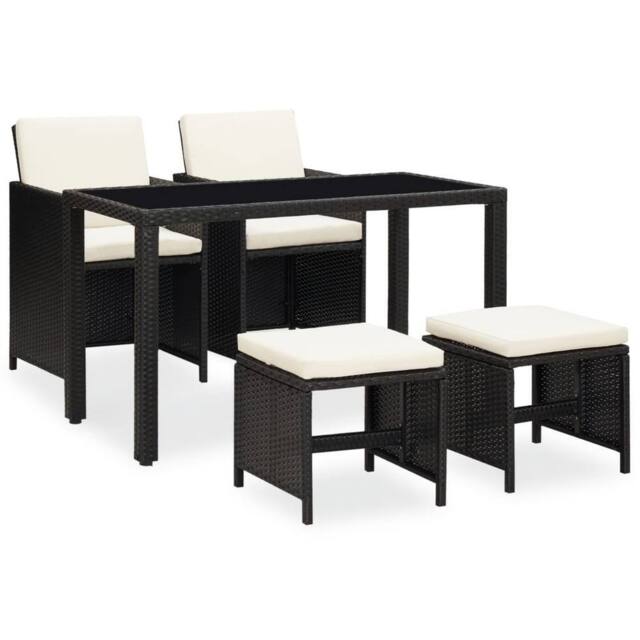 Berkfield Home 5 Piece Outdoor Dining Set with Cushions Poly Rattan Black - image 1