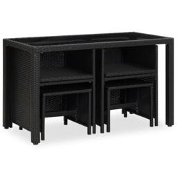 Berkfield Home 5 Piece Outdoor Dining Set with Cushions Poly Rattan Black - thumbnail 3