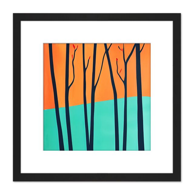 Artery8 Trees In Autumn Modern Landscape Turquoise Orange Illustration Square Wooden Framed Wall Art Print Picture 8X8 Inch in Black - image 1