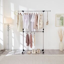 House of Home Double Clothes Rail, Extended Top Rail Adjustable Height, Chrome in Silver - thumbnail 3