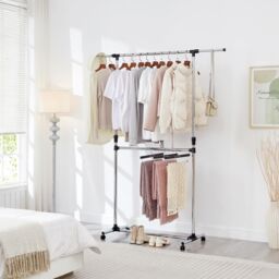 House of Home Double Clothes Rail, Extended Top Rail Adjustable Height, Chrome in Silver - thumbnail 5