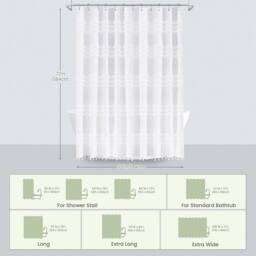 INHOUSOLU HOME DECOR Modern Shower Curtain Boho Tufted Textured Striped Tassel in White - thumbnail 2