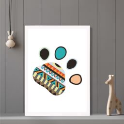 ARTZE Tribal Animal Paw Print Framed Print SIZE: A3 with White Frame in Bright Blue - Size: A4 - thumbnail 2