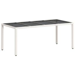 Berkfield Home Garden Table with Glass Top White 190x90x75 cm Poly Rattan - Size: 190 x 90 x 75 cm - thumbnail 7