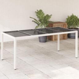Berkfield Home Garden Table with Glass Top White 190x90x75 cm Poly Rattan - Size: 190 x 90 x 75 cm - thumbnail 1