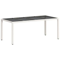 Berkfield Home Garden Table with Glass Top White 190x90x75 cm Poly Rattan - Size: 190 x 90 x 75 cm - thumbnail 2
