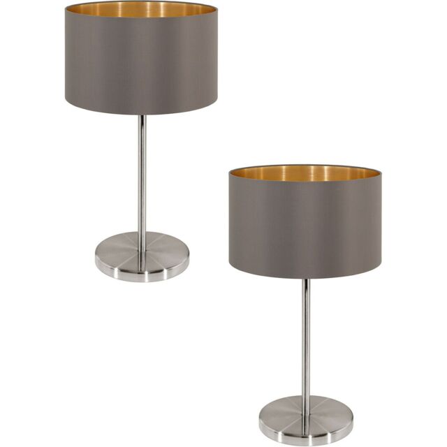 Loops 2 PACK Table Lamp Colour Satin Nickel Shade Cappuccino Gold Fabric E27 1x60W in Metallics - image 1