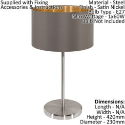 Loops 2 PACK Table Lamp Colour Satin Nickel Shade Cappuccino Gold Fabric E27 1x60W in Metallics - thumbnail 2