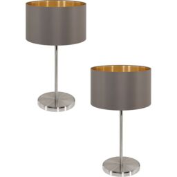 Loops 2 PACK Table Lamp Colour Satin Nickel Shade Cappuccino Gold Fabric E27 1x60W in Metallics - thumbnail 1